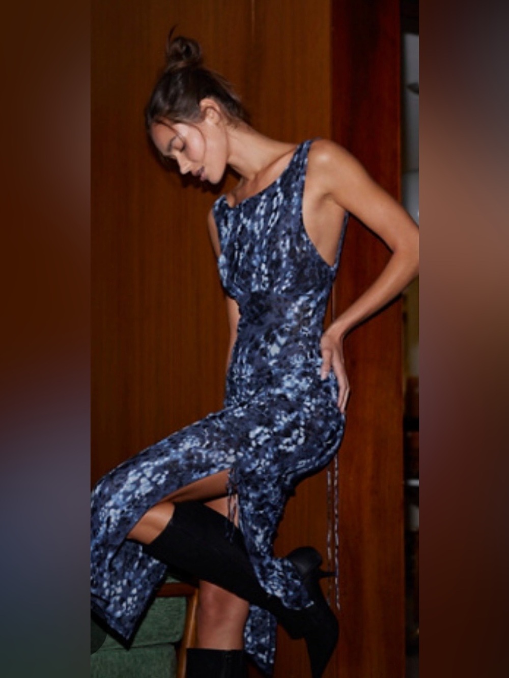 Free People Take Me Away Blue and White mesh midi dress size large